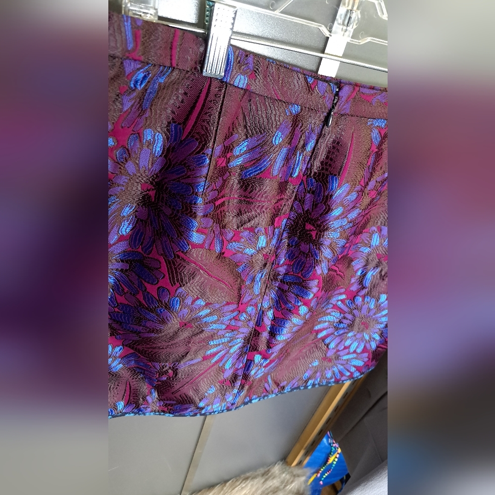 J.Crew • Vibrant GORGEOUS Floral Jacquard Neon Purple Blue Mini Pencil Skirt 12 - Picture 10 of 17